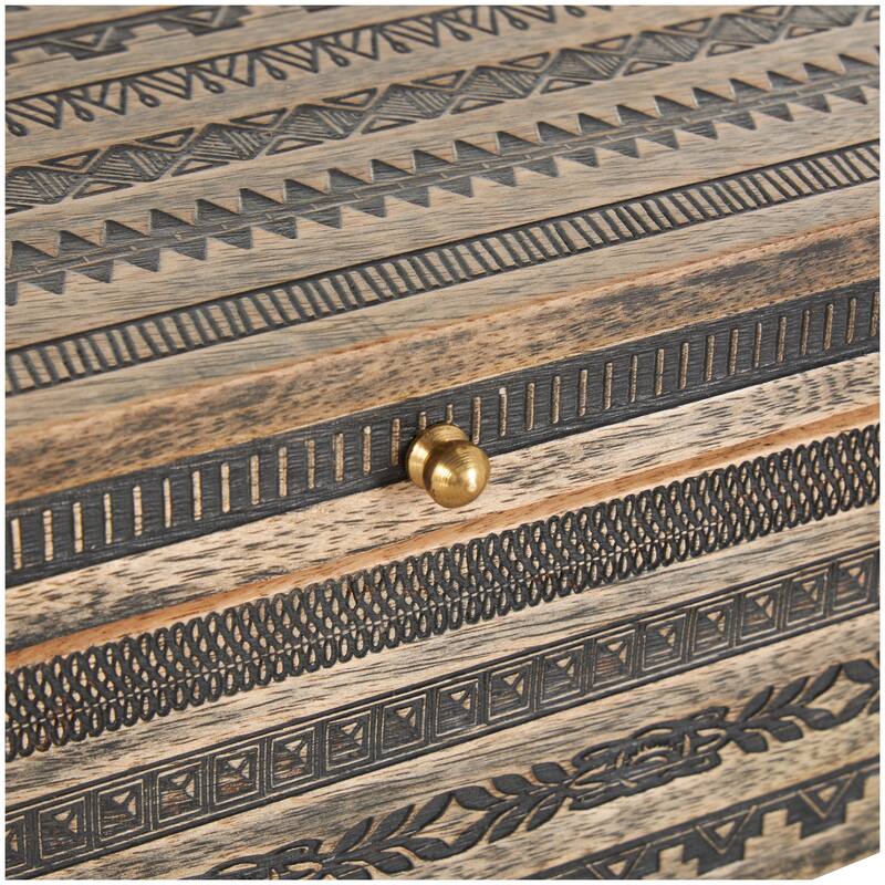 Brown Mango Wood Handmade Storage Scroll Box with Gold Accents (Set of 3)