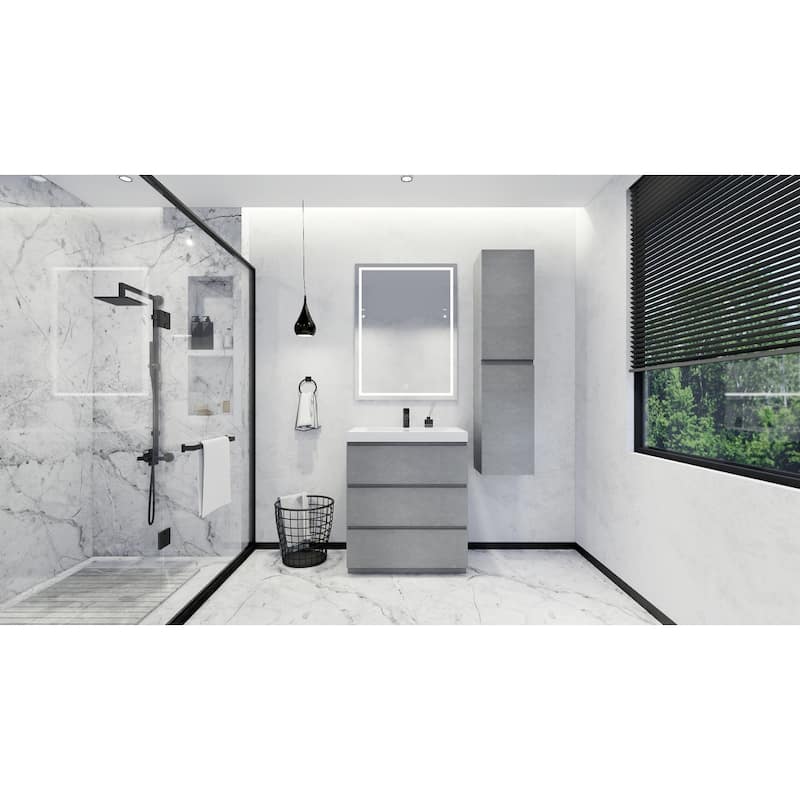 Angeles 30 natural oak finish freestanding bath vanity with single basin reinforced acrylic top - 30 - Cement Gray