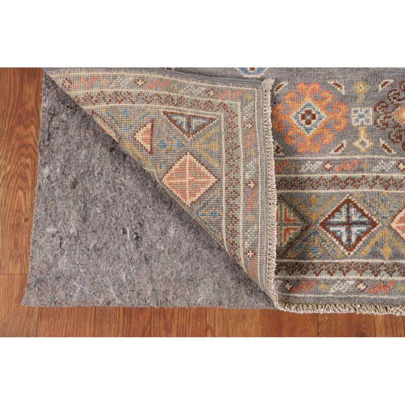 Traditional Kazak Oriental Area Rug Hand-Knotted Grey Wool Carpet - 4'1" x 6'2"