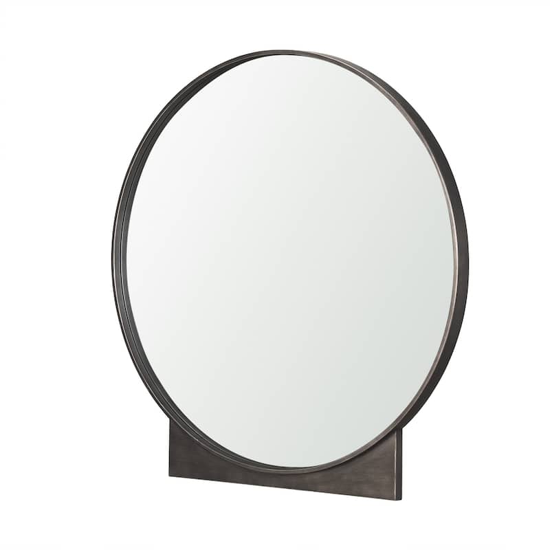 HomeRoots 38" Gunmetal Metal Round And Rectangle Framed Accent Mirror - 36.00 in. x 37.50 in. x 1.75 in.