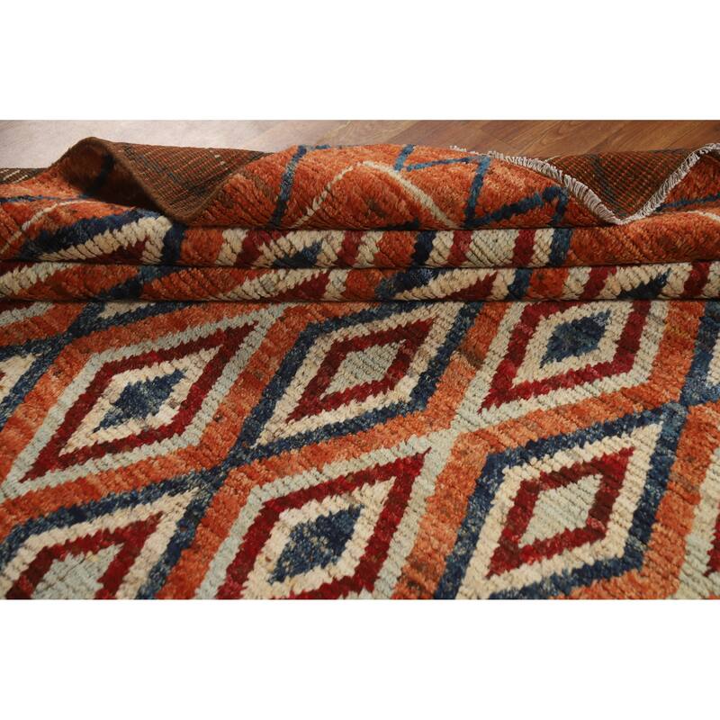 Moroccan Oriental Area Rug Hand-Knotted Orange Wool Carpet - 8'4" x 10'0"
