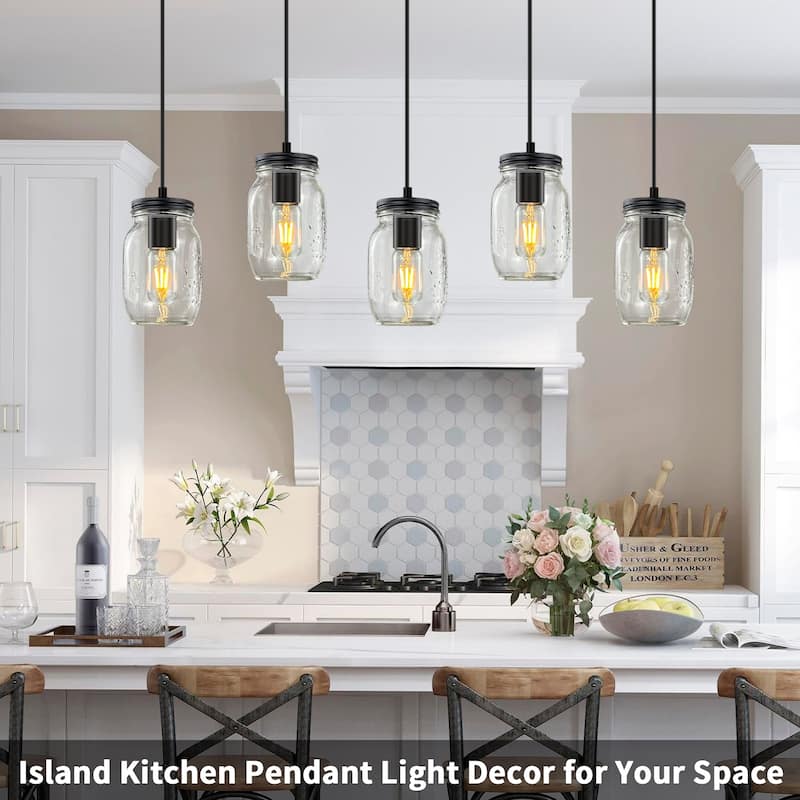 Starsky 5-Light Modern Farmhouse Linear Chandelier Cluster Glass Mason Jar Kitchen Island Light