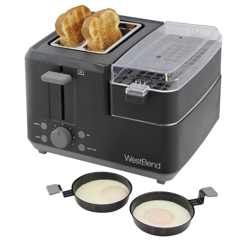 West Bend Multifunctional Breakfast Station, 2-Slice Toaster with Egg Cooker and Meat Warmer