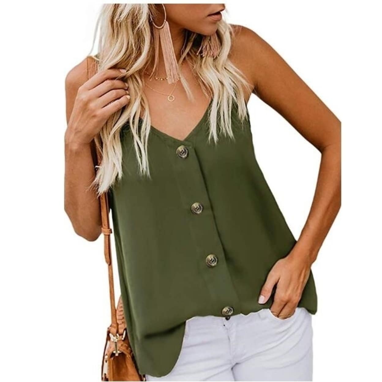 Womens Strappy Heart Print V Neck Summer Holiday Buttons Vest Tank Tops Camisole