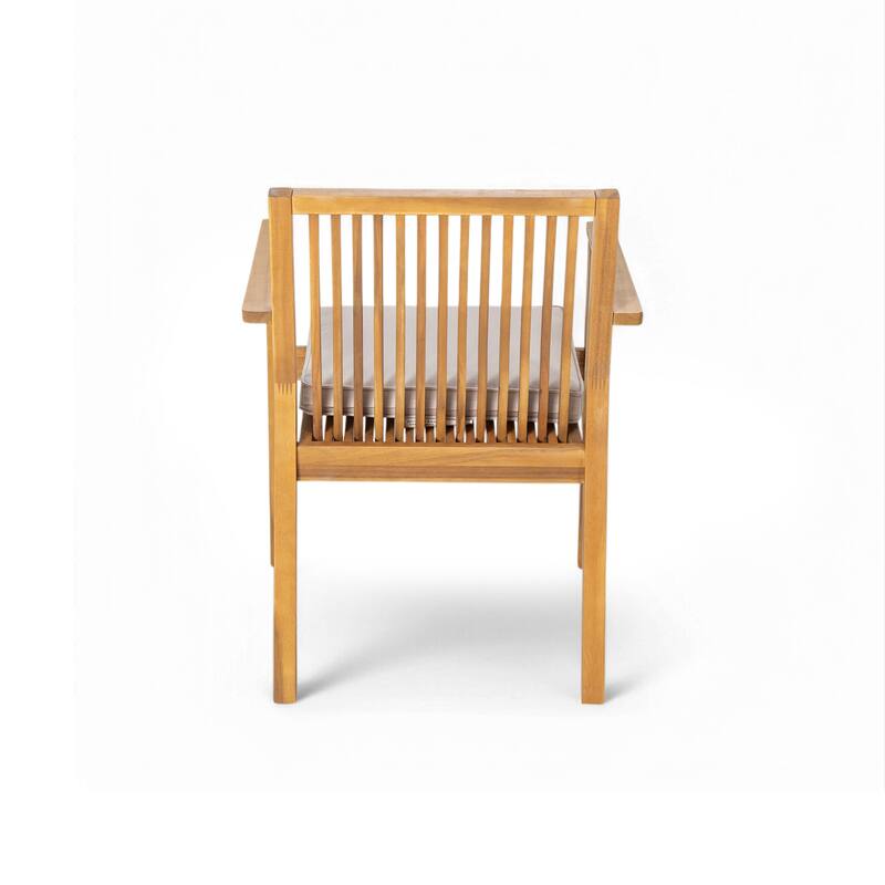 Roomfitters Patio Dining Chairs Set of 2, Acacia Wood Armchairs with Cushions, Outdoor Seating in Natural Finish