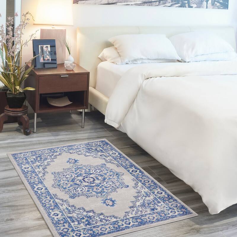 Nourison Whimsicle Modern Persian Floral Medallion Area Rug - 3' x 5' - Grey Blue - Runner/Rectangle