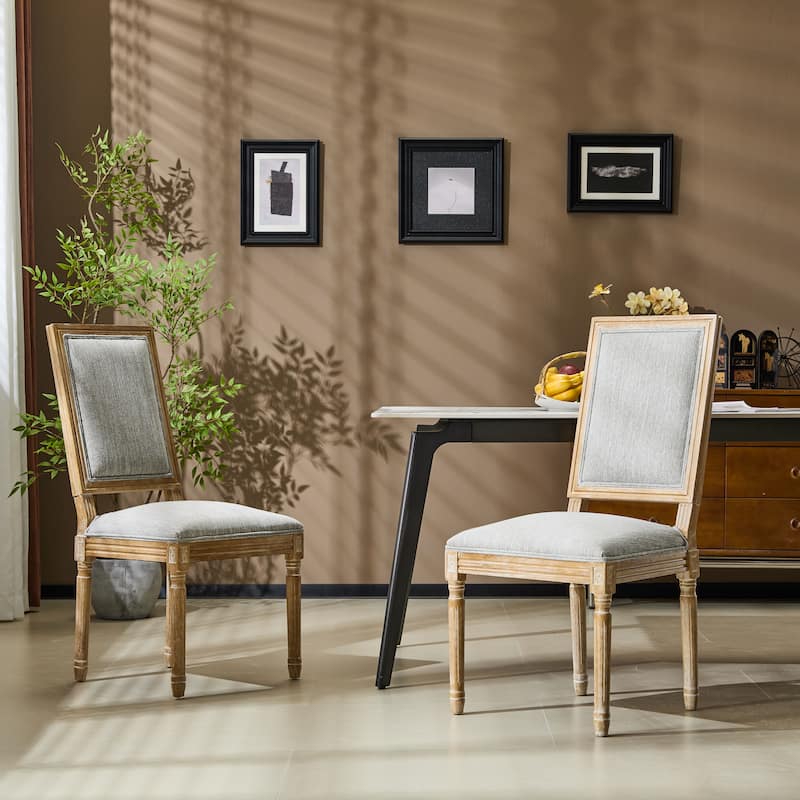 [Set of 2] French Country Dining Chairs - Elegant Cane Backrest & Upholstered Seats with Fluted Legs, Solid Rubberwood Frame