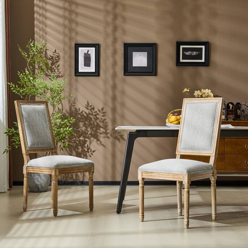 [Set of 2] French Country Dining Chairs - Elegant Cane Backrest & Upholstered Seats with Fluted Legs- Solid Rubberwood Frame