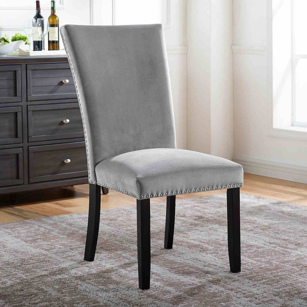 Light Gray Finish Transitional Nailhead Side Chairs Set