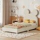 preview thumbnail 17 of 30, Velvet Upholstered Bear Ear Platform Bed, Eye-catching Design, Sturdy Frame Beige