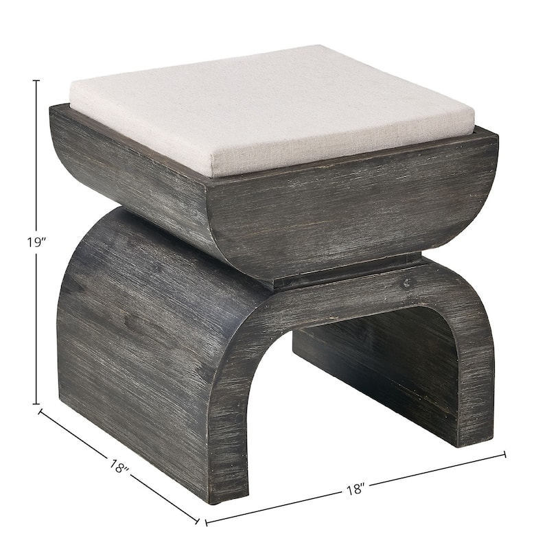 Bakersfield Fir Wood Upholstered Ottoman, Putty