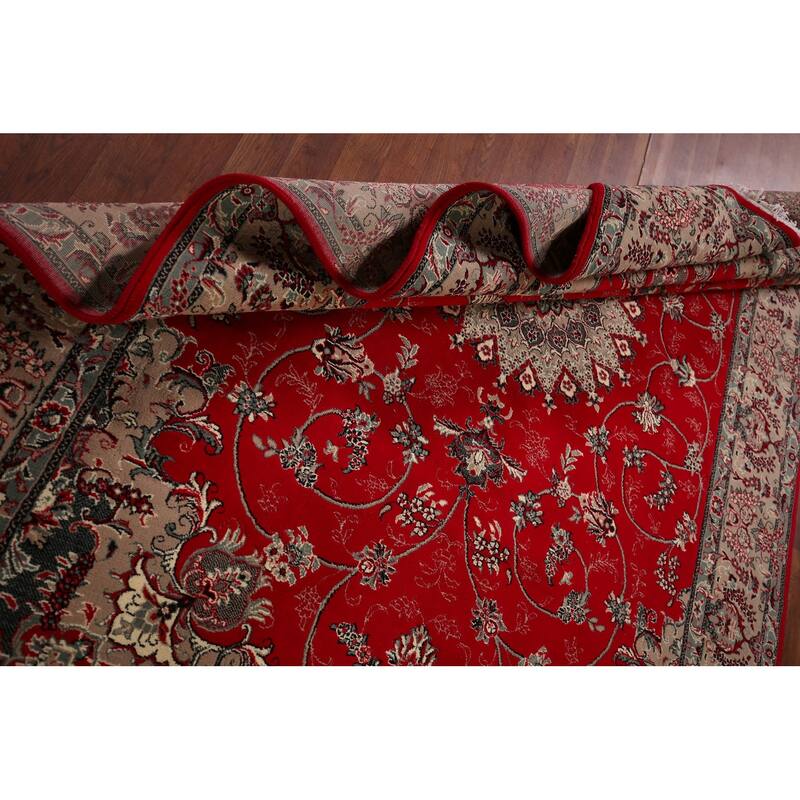 Red Medallion Kashan Turkish Rug Machine-Made Floral Carpet - 6'4" x 9'8"