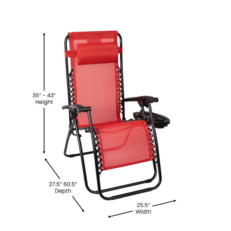 2 Pack Adjustable Mesh Zero Gravity Lounge Chair with Cup Holder Tray