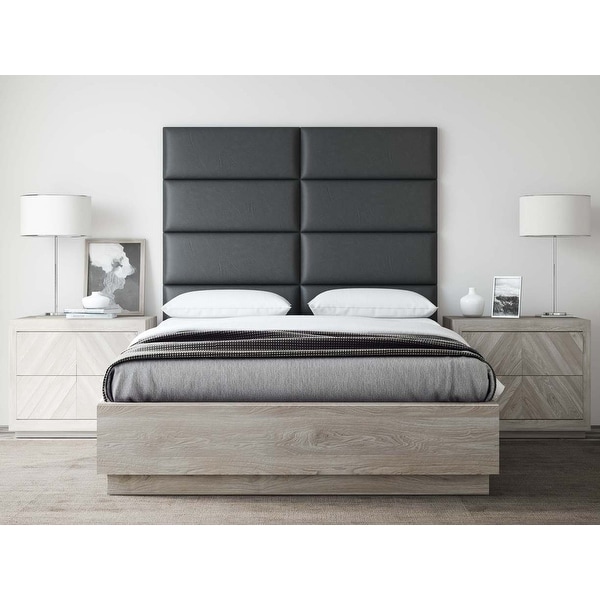 VANT Upholstered Headboards - Accent Wall Panels - Vintage Leather Jet Black - Queen-Full - Set of 4 panels
