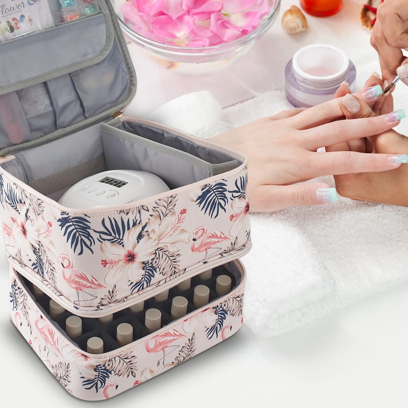 Double-Layer Nail Polish Organizer Bag, Holds 27 Bottles, Nail Tools & Dryer Storage Case with Adjustable Dividers
