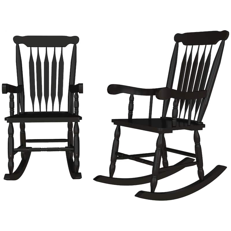 Outsunny Outdoor Wood Rocking Chairs Set of 2, 350 lbs. Porch Rockers with High Back for Garden, Patio, Balcony, White