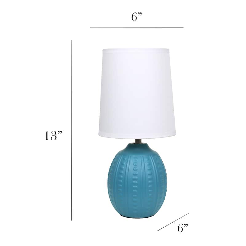 Ceramic Oval Table Lamp with Fabric Shade for Bedroom, Living Room - 6 x 6 x 13 in. (L x W x H)