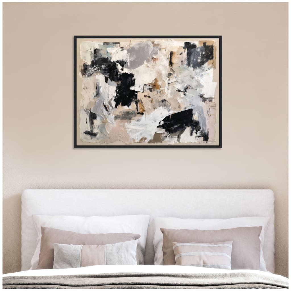 Kate and Laurel Expressive Tonal Neutral Abstract by The Creative Bunch Studio Framed Canvas Wall Art Print