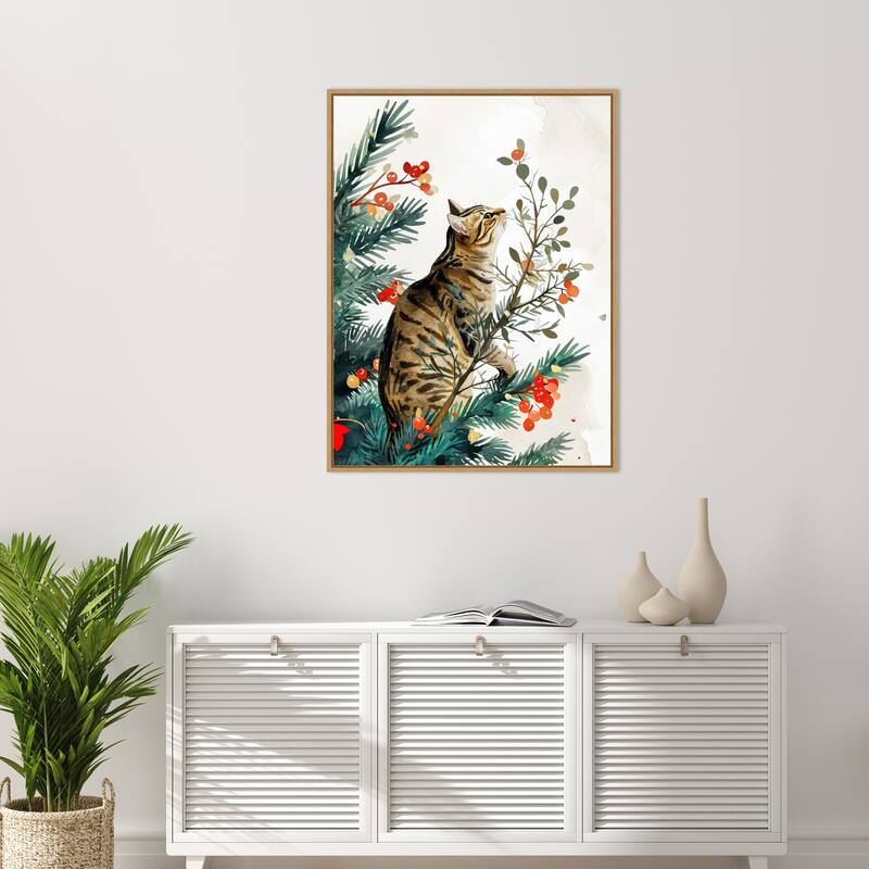 Cats Life Holiday Tree by Justyna Jaszke Framed Canvas Wall Art