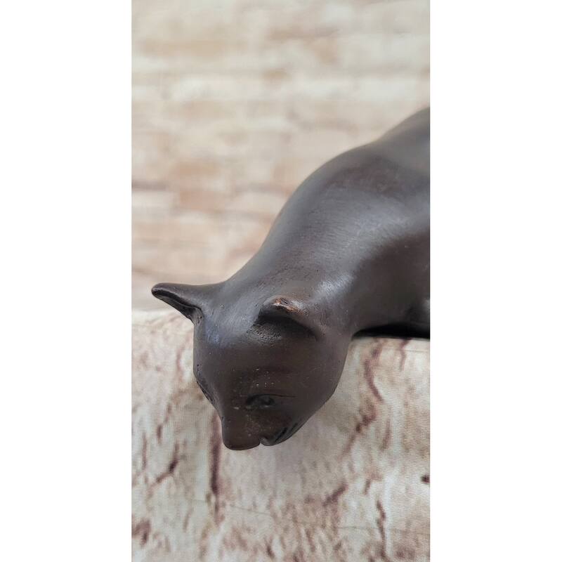Signed Desk Top Adorable Cat Bronze Sculpture Real Hot Cast Figurine Lost Wax