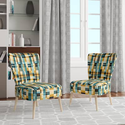 Designart "Yellow Chic Gingham Striped Pattern" Upholstered Plaid Accent Chair - Vintage Side Chair in Multiple Color