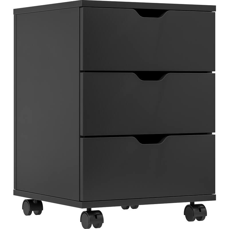 3-Drawer Vertical Filing Cabinet Rolling Wood Mobile File Cabinets Under Desk for Home Office with Casters (Non-Assembled) - Black