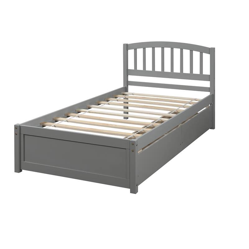 Modern Twin Wood Bed Frame with Two Drawers for Storage, Durable Construction, Stylish Design