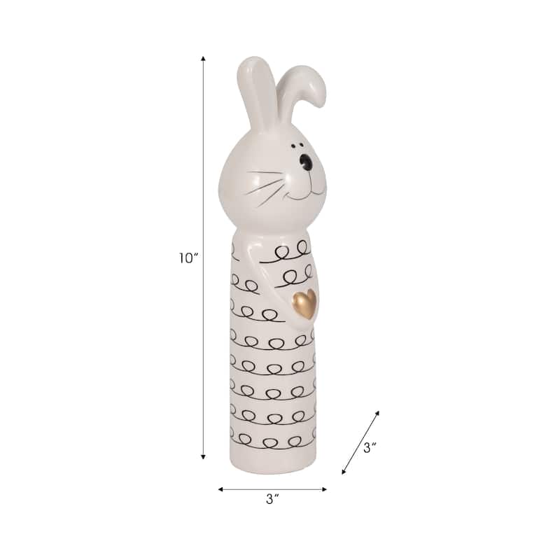 Sagebrook Home Squiggly Bunny With Gold Heart, White/Black