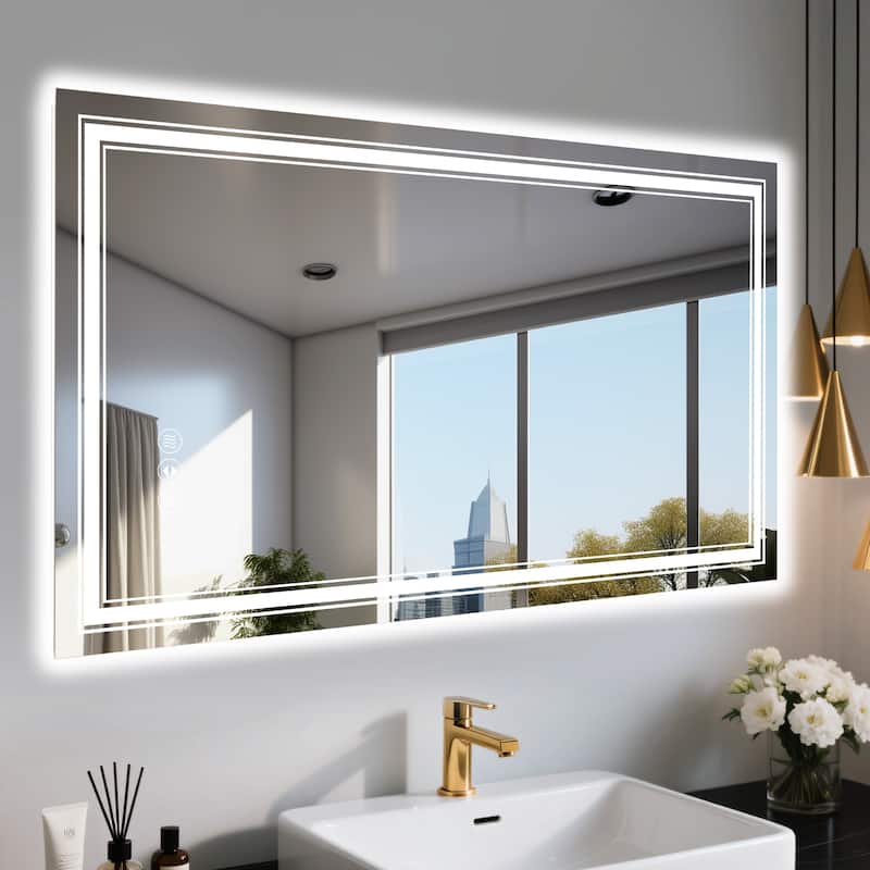 55x30 Inch Frameless LED Bathroom Mirror,Smart Mirror - White