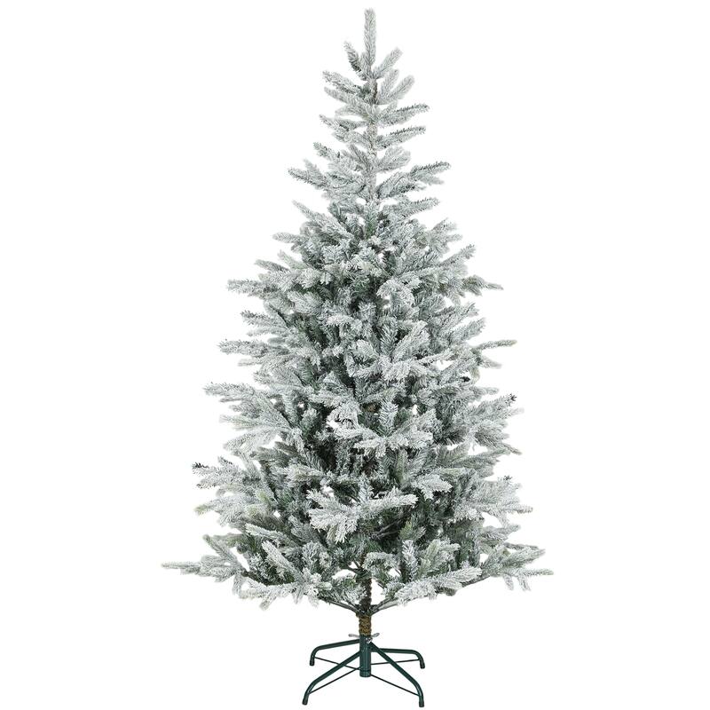 HOMCOM 6 ft Artificial Frosted Christmas Tree with Realistic Branches, Wide Full Spruce Holiday Decor, Hinged Xmas Tree - 6 Foot