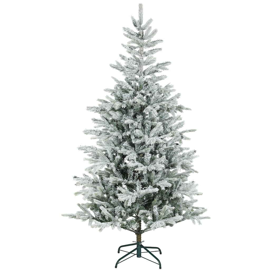 HOMCOM 6 ft Artificial Frosted Christmas Tree with Realistic Branches, Wide Full Spruce Holiday Decor, Hinged Xmas Tree
