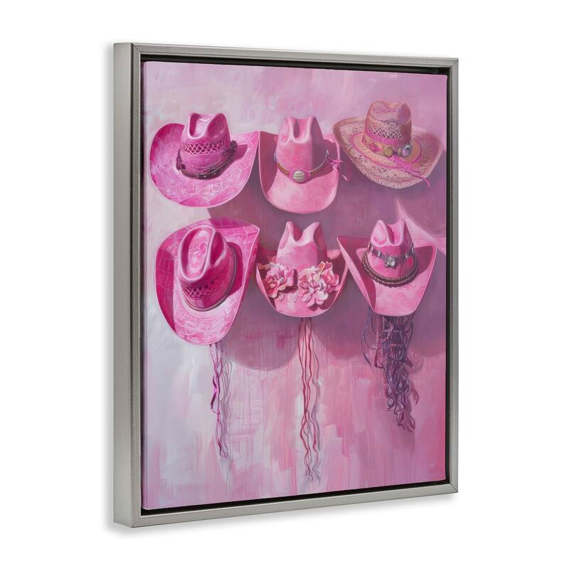 Stupell Hanging Pink Cowgirl Hats Framed Floater Canvas Wall Art Design By LSR Design Studio