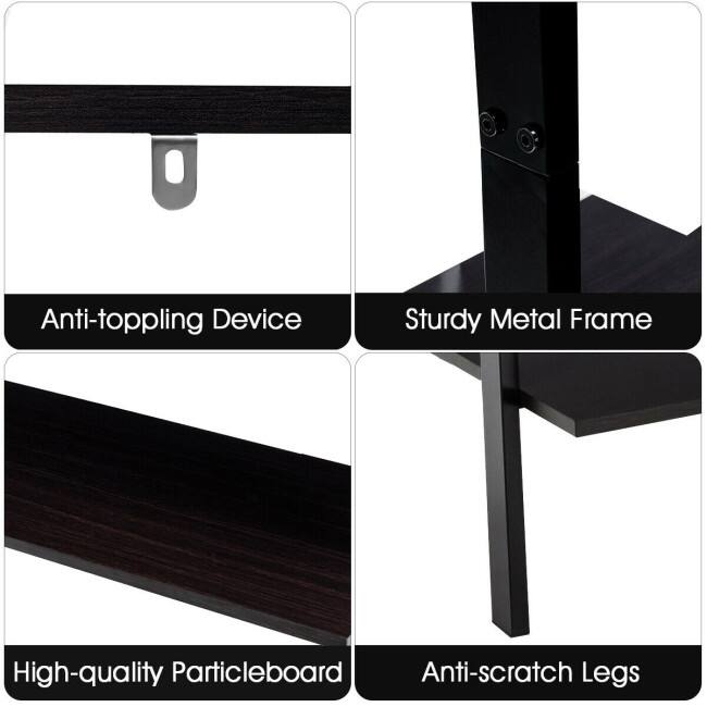 Multipurpose 4-Tier Industrial Leaning Wall Bookcase with Metal Frame - 25'' x 14'' x 60'' (L x W x H)