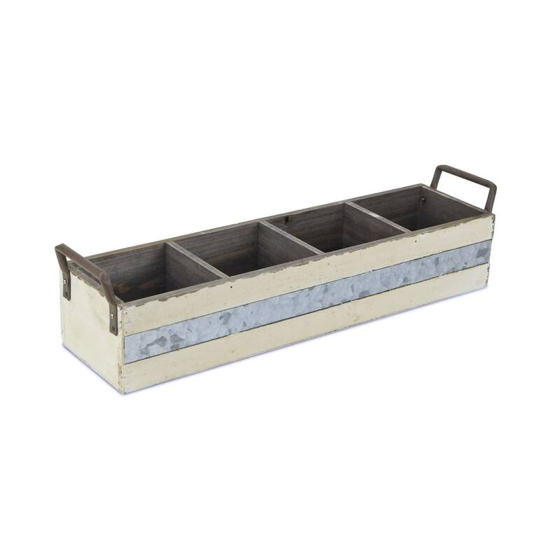 Brown Wooden 3 Slot Storage Caddy - White