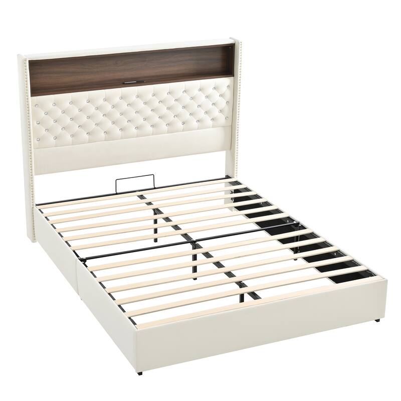 Luxurious Design Platform Bed Frame with USB Port and Night Light