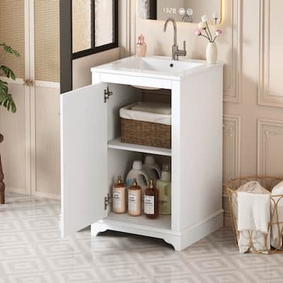 20" Bathroom Vanity with Ceramic Sink, Soft Closing Door, adjustable shelf