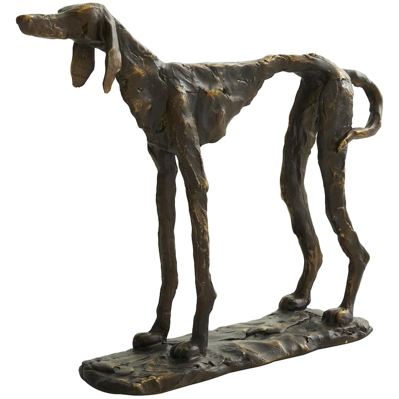 Polystone Dog Distressed Slim Frame Decorative Sculpture with Gold Accents - Bronze - Roche River Decor - Bronze