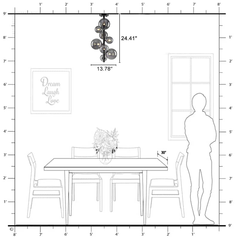 8 Lights Modern Semi-Flush Mount Ceiling Light Smoky Gray Glass Globe