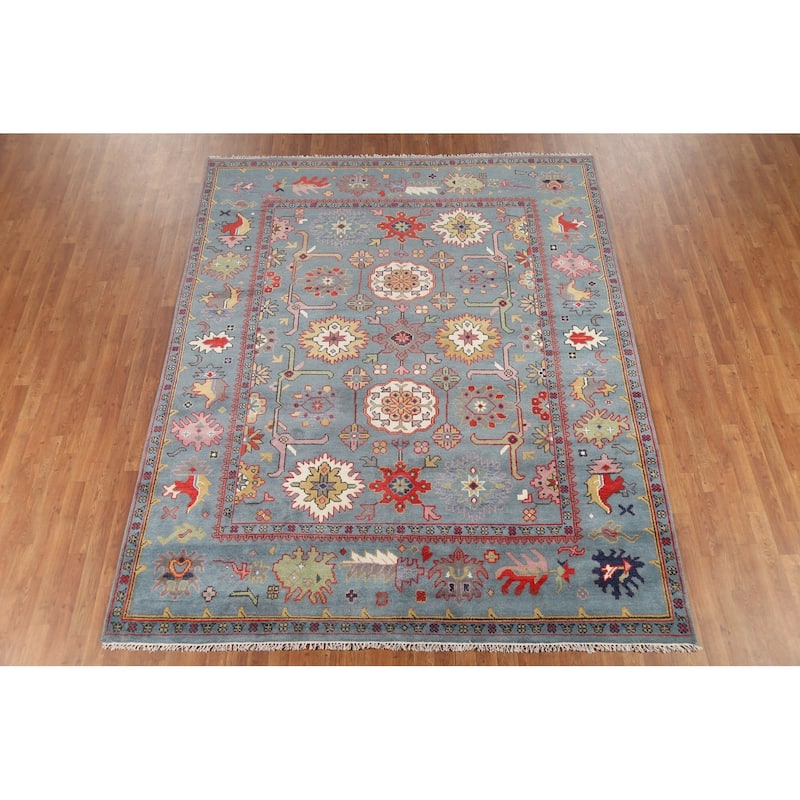 Blue Oushak Indian Area Rug Hand-Knotted Wool Carpet - 8'0"x 9'9"