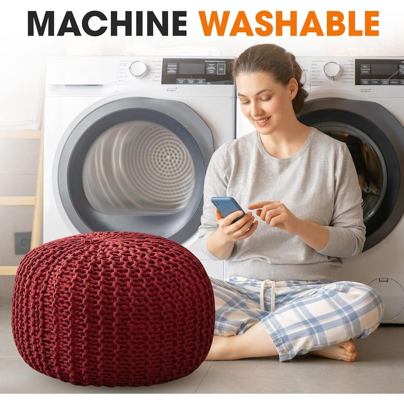 Cheer Collection Decorative 18-inch Chunky Hand-knit Pouf Ottoman