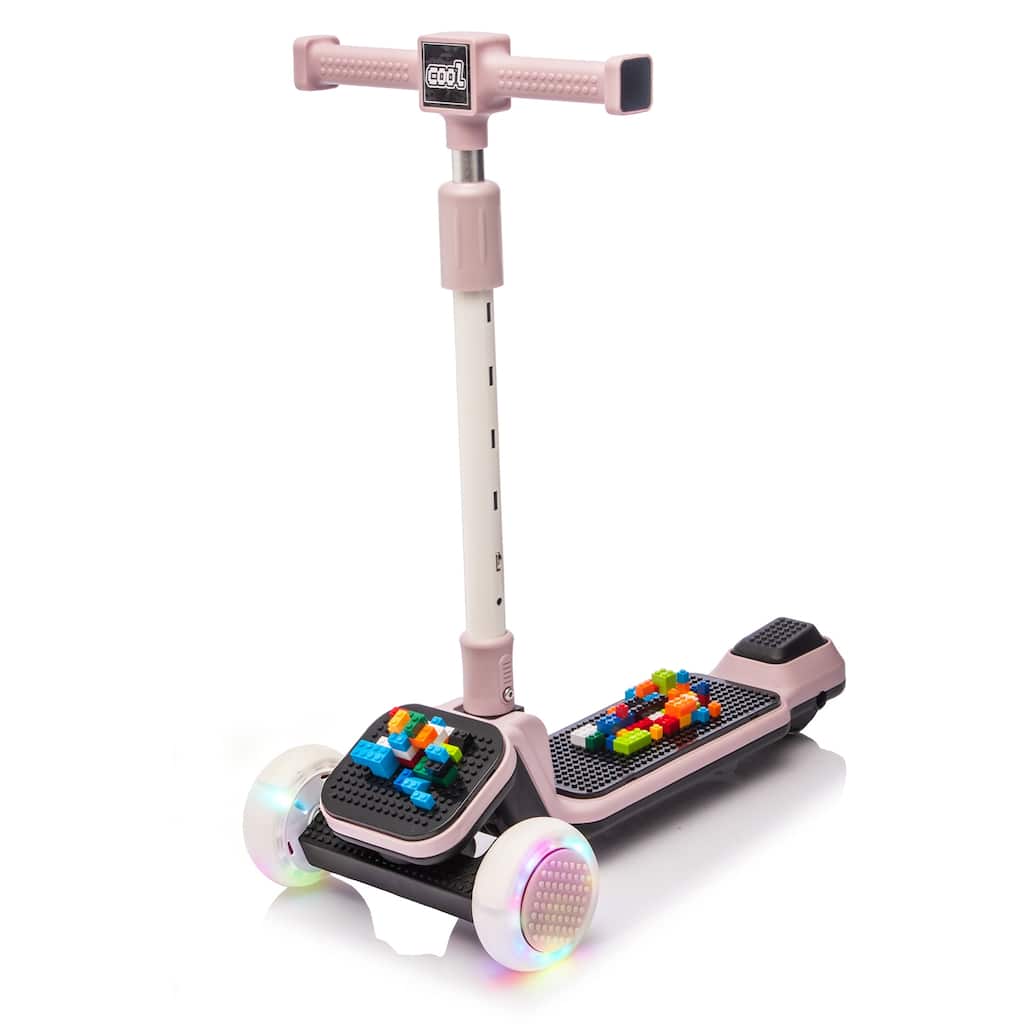 Anmytek Kids Ride On 3-Wheel Scooter W/Buildable blocks, PU flashing wheels and Folding Kick Scooter