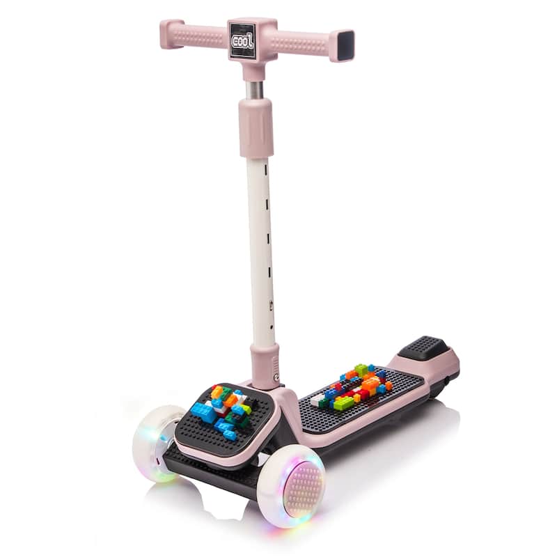 Anmytek Kids Ride On 3-Wheel Scooter W/Buildable blocks, PU flashing wheels and Folding Kick Scooter - Purple