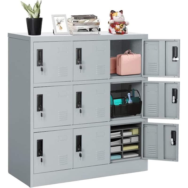 9 Doors Metal Lockers Storage Cabinet for School Office Gym - Grey