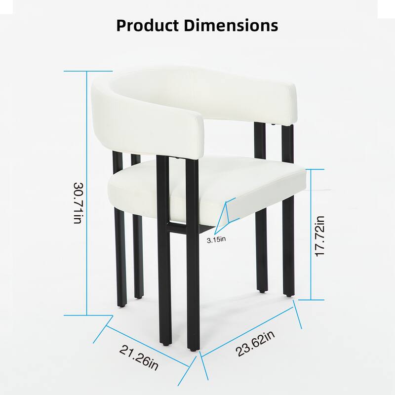 Modern Dining Chairs Set of 2, Faux Leather Upholstered Barrel Chairs with Integrated Curved Back And Armrests, Metal Frame