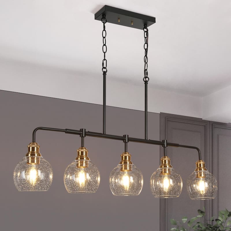 Zenith Modern Transitional Linear Chandelier Kitchen Island Farmhouse Dining Pendant with Seeded Glass