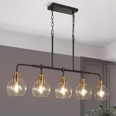 Zenith Modern Transitional Linear Chandelier Kitchen Island Farmhouse Dining Pendant with Seeded Glass