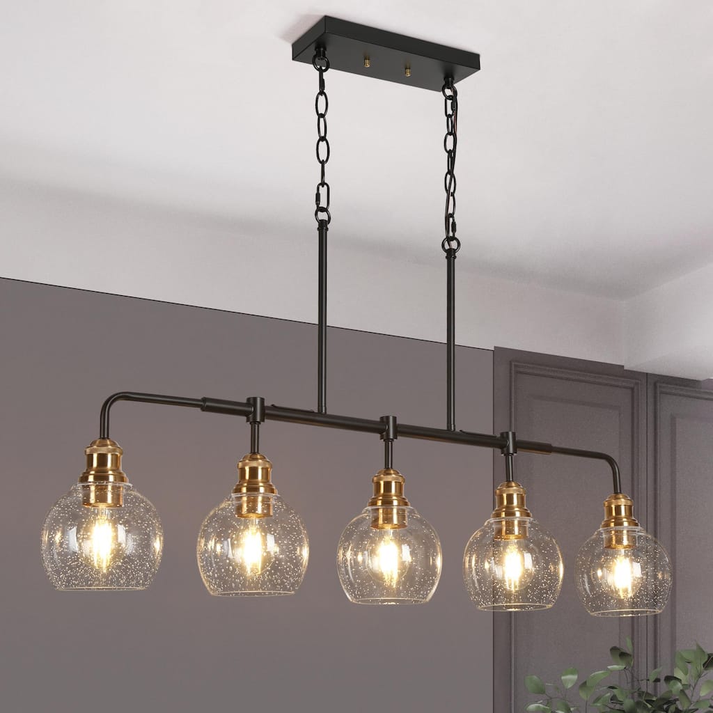 Zenith Modern Transitional Linear Chandelier Kitchen Island Farmhouse Dining Pendant with Seeded Glass