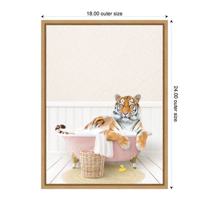 Kate and Laurel Sylvie Tiger in Cottage Pink Bath Framed Canvas by Amy Peterson