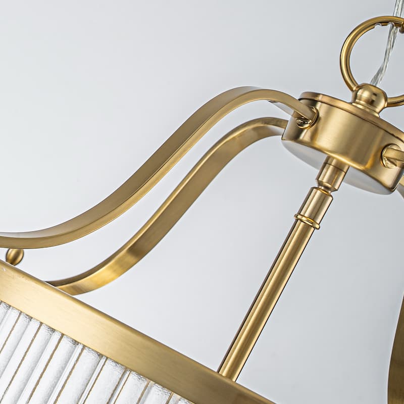 Modern Glam 5-Light Clear Ribbed Glass Drum Chandelier for Dining and Living Room - Gold