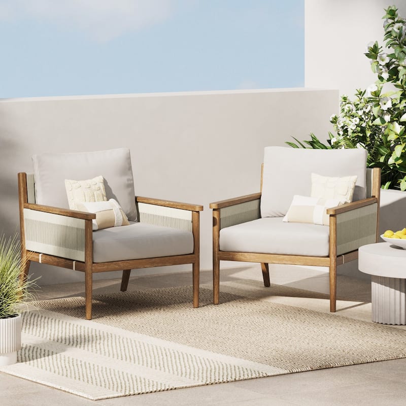 Kayden Bohemian Wooden Upholstered Armchair with Removable Cushion Covers and Solid Acacia Wood Frame